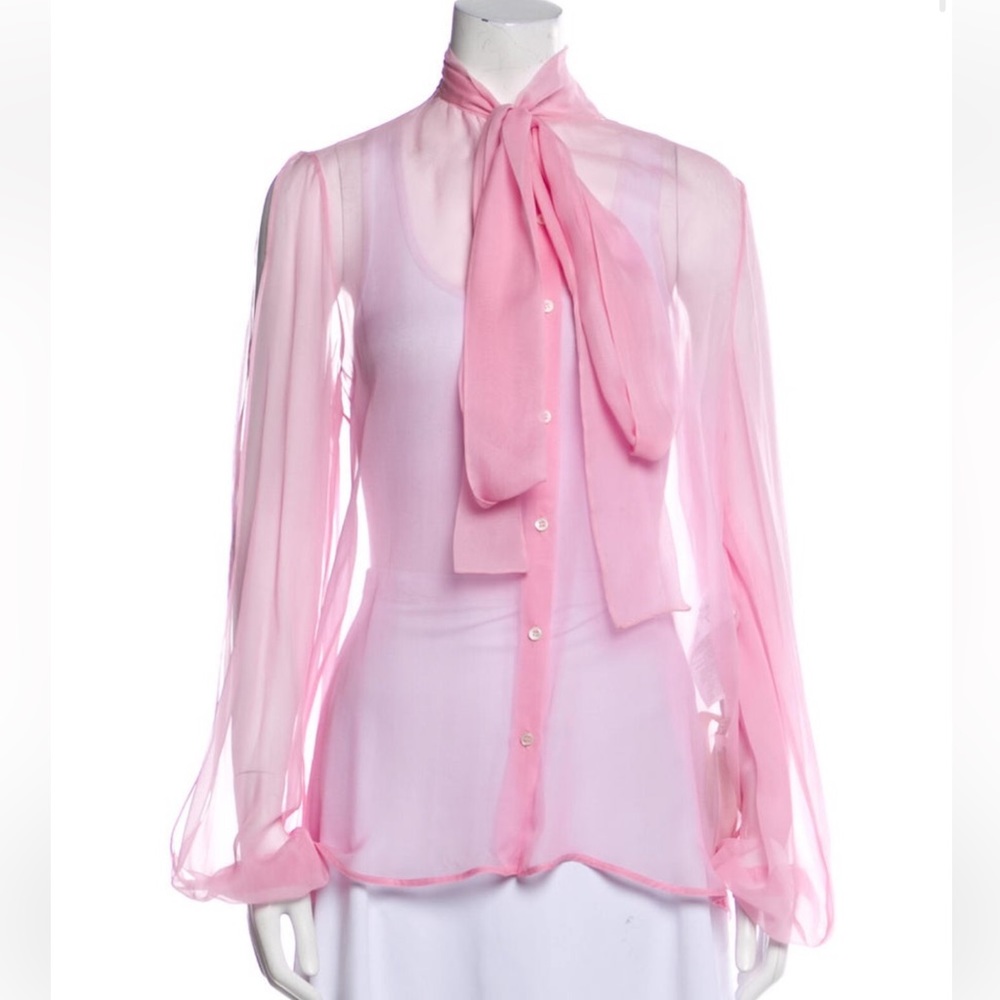 Pink Silk Blouse with Bow